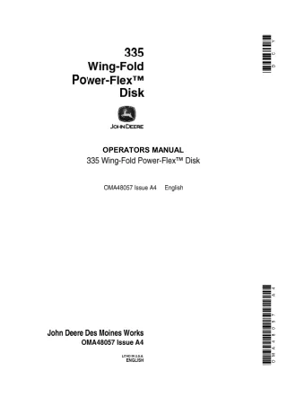 John Deere 335 Wing-Fold Power-Flex™ Disk Operator’s Manual Instant Download (Publication No.OMA48057)