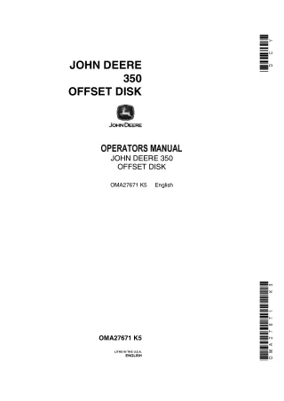 John Deere 350 Offset Disk Operator’s Manual Instant Download (Publication No.OMA27671)