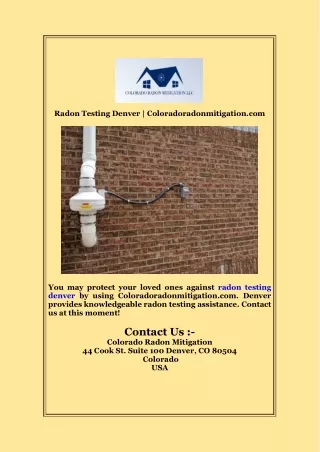 Radon Testing Denver  Coloradoradonmitigation com