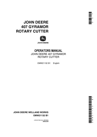 John Deere 407 Gyramor Rotary Cutter Operator’s Manual Instant Download (Publication No.OMW21132)