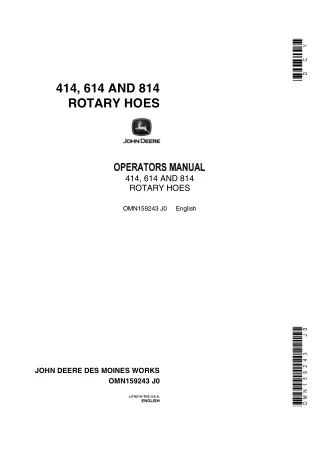 John Deere 414 614 and 814 Rotary Hoes Operator’s Manual Instant Download (Publication No.OMN159243)