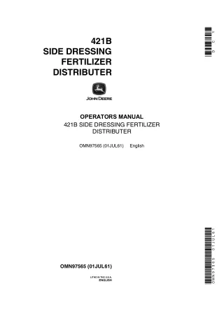 John Deere 421B Side Dressing Fertilizer Distributer Operator’s Manual Instant Download (Publication No.OMN97565)