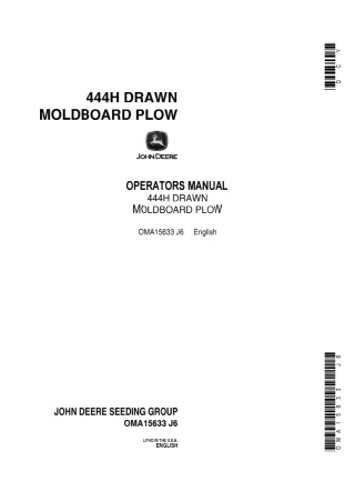 John Deere 444H Drawn Moldboard Plow Operator’s Manual Instant Download (Publication No.OMA15633)