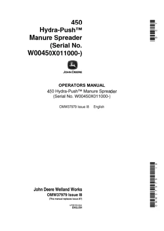 John Deere 450 Hydra-Push™ Manure Spreader (Serial No.W00450X011000-) Operator’s Manual Instant Download (Publication No