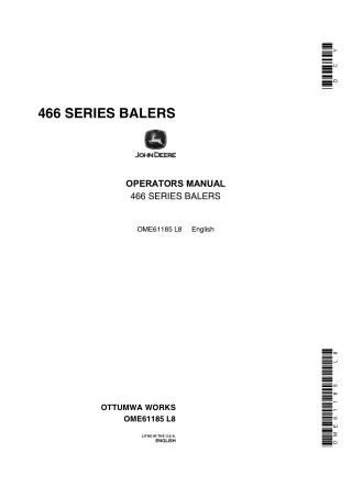 John Deere 466 Series Balers Operator’s Manual Instant Download (Publication No.OME61185)