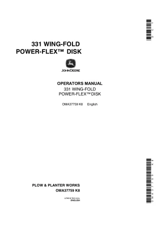 John Deere 331 Wing-Fold Power-Flex™ Disk Operator’s Manual Instant Download (Publication No.OMA37759)