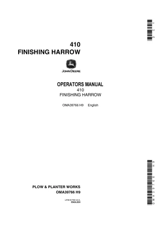 John Deere 410 Finishing Harrow Operator’s Manual Instant Download (Publication No.OMA39766)