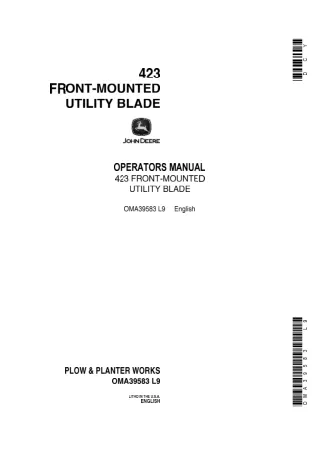 John Deere 423 Front–Mounted Utility Blade Operator’s Manual Instant Download (Publication No.OMA39583)