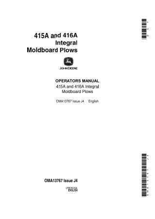 John Deere 415A and 416A Integral Moldboard Plows Operator’s Manual Instant Download (Publication No.OMA13767)