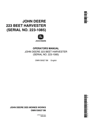 John Deere 223 Beet Harvester Operator’s Manual Instant Download (Pin.223-1085) (Publication No.OMN159027)