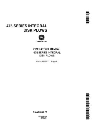 John Deere 475 Series Integral Disk Plows Operator’s Manual Instant Download (Publication No.OMA14806)