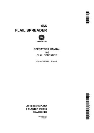 John Deere 466 Flail Spreader Operator’s Manual Instant Download (Publication No.OMA47852)