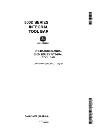 John Deere 500D Series Integral Tool Bar Operator’s Manual Instant Download (Publication No.OMN159007)