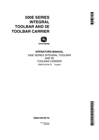 John Deere 500E Series Integral Toolbar and 5E Toolbar Carrier Operator’s Manual Instant Download (Publication No.OMN159