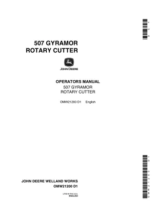 John Deere 507 Gyramor Rotary Cutter Operator’s Manual Instant Download (Publication No.OMW21200)