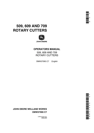 John Deere 509 609 and 709 Rotary Cutters Operator’s Manual Instant Download (Publication No.OMW37995)