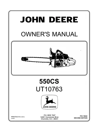 John Deere 550CS UT10763 Chain Saw Operator’s Manual Instant Download (Publication No.omm19842)