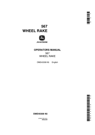 John Deere 567 Wheel Rake Operator’s Manual Instant Download (Publication No.OME40308)