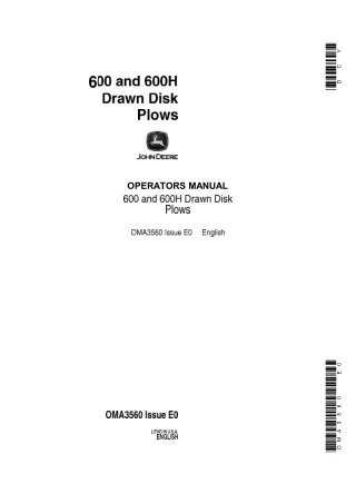 John Deere 600 and 600H Drawn Disk Plows Operator’s Manual Instant Download (Publication No.OMA3560)