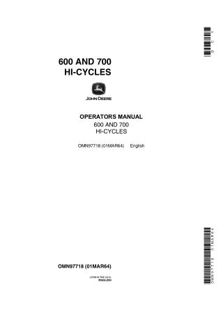 John Deere 600 and 700 Hi-Cycles Operator’s Manual Instant Download (Publication No.OMN97718)