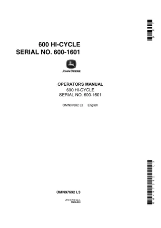 John Deere 600 Hi-Cycle (Serial No.600-1601) Operator’s Manual Instant Download (Publication No.OMN97692)