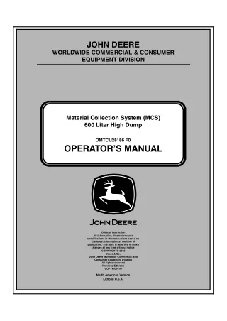 John Deere 600 Liter High Dump Material Collection System (MCS) Operator’s Manual Instant Download (PIN010001-) (Publica