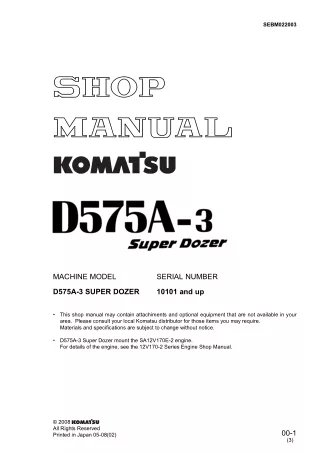 Komatsu D575A-3 Super Dozer Bulldozer Service Repair Manual SN 10101 and up