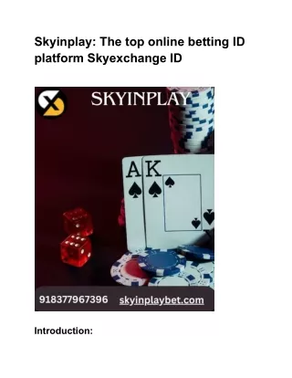 Skyinplay: The top online betting ID platform Skyexchange ID