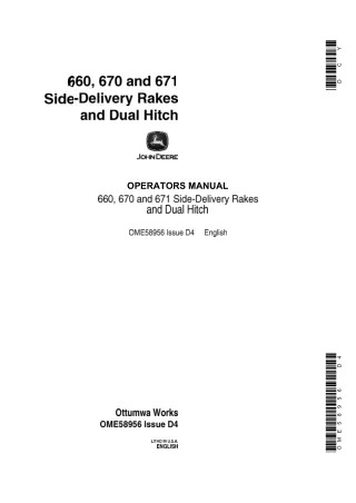 John Deere 660 670 and 671 Side-Delivery Rakes and Dual Hitch Operator’s Manual Instant Download (Publication No.OME5895