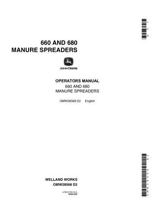 John Deere 660 and 680 Manure Spreaders Operator’s Manual Instant Download (Publication No.OMW28568)