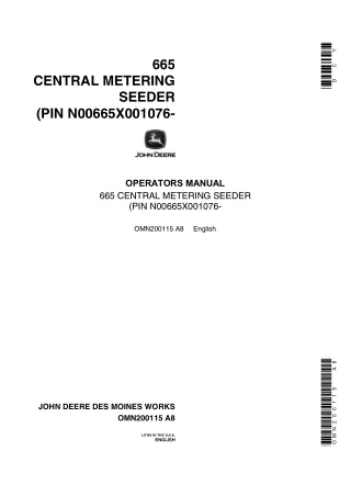 John Deere 665 Central Metering Seeder (Pin.N00665X001076-) Operator’s Manual Instant Download (Publication No.OMN200115