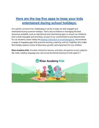 Here are the top five apps to keep your kids entertained during school holidays: