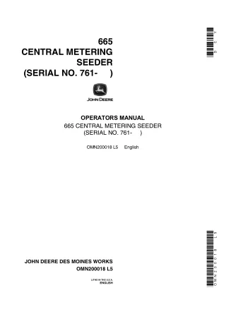 John Deere 665 Central Metering Seeder (Serial No.761-) Operator’s Manual Instant Download (Publication No.OMN200018)