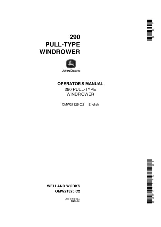 John Deere 290 Pull-Type Windrower Operator’s Manual Instant Download (Publication No.OMW21325)