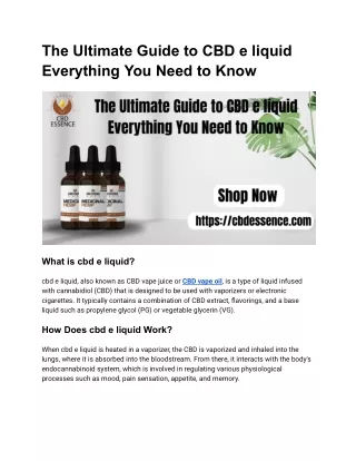 The Ultimate Guide to CBD e liquid Everything You Need to Know