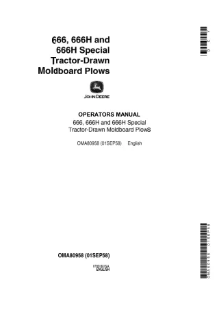 John Deere 666 666H and 666H Special Tractor-Drawn Moldboard Plows Operator’s Manual Instant Download (Publication No.OM