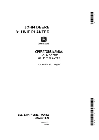 John Deere 81 Unit Planter Operator’s Manual Instant Download (Publication No.OMA22710)