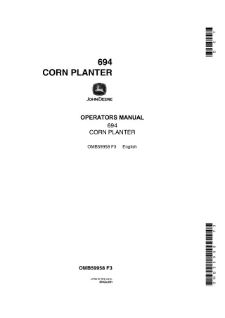 John Deere 694 Corn Planter Operator’s Manual Instant Download (Publication No.OMB59958)