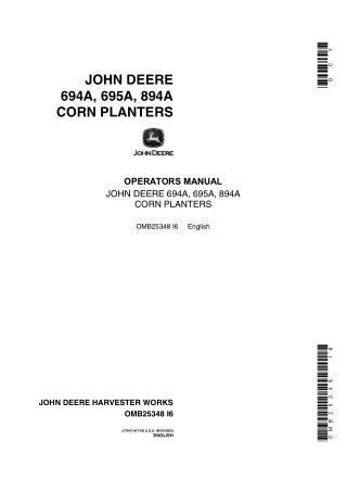 John Deere 694A 695A 894A Corn Planters Operator’s Manual Instant Download (Publication No.OMB25348)