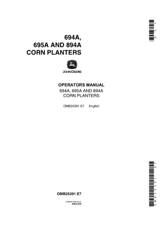 John Deere 694A 695A and 894A Corn Planters Operator’s Manual Instant Download (Publication No.OMB25391)