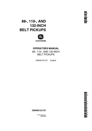 John Deere 88- 110- and 132-Inch Belt Pickups Operator’s Manual Instant Download (Publication No.OMH65123)