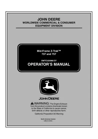John Deere 737 and 757 Mid-Frame Z-Trak™ Mower Operator’s Manual Instant Download (PIN050001- 020001-) (Publication No.O