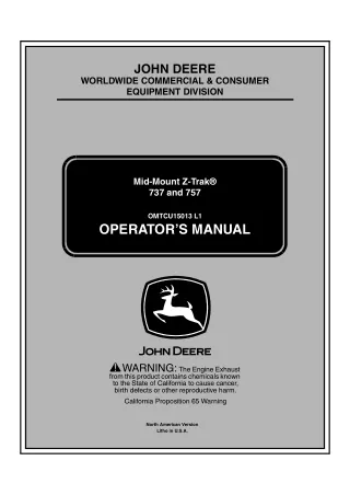 John Deere 737 and 757 Mid-Mount Z-Trak™ Mower Operator’s Manual Instant Download (PIN010001-) (Publication No.OMTCU1501
