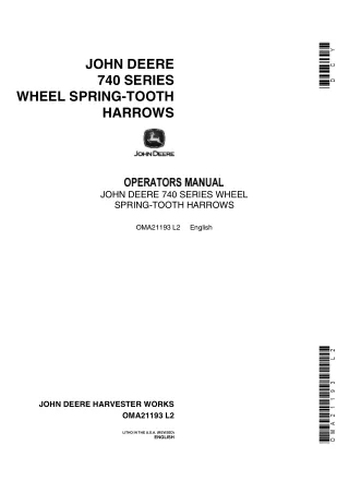 John Deere 740 Series Wheel Spring-Tooth Harrows Operator’s Manual Instant Download (Publication No.OMA21193)