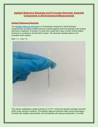 AgAgCl Reference Electrode and Pt Counter Electrode Essential Components in Electrochemical Measurements