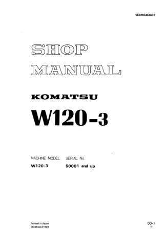 Komatsu W120-3 Wheel Loader Service Repair Manual (SN 50001 and up)