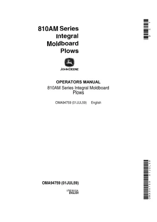 John Deere 810AM Series Integral Moldboard Plows Operator’s Manual Instant Download (Publication No.OMA94759)