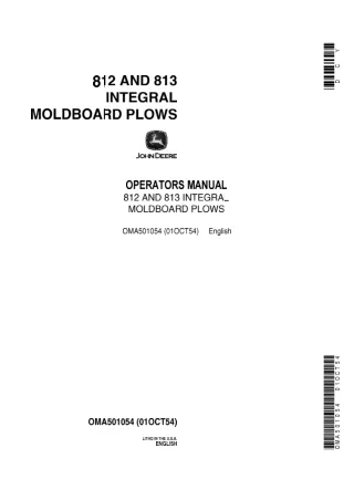 John Deere 812 and 813 Integral Moldboard Plows Operator’s Manual Instant Download (Publication No.OMA501054)