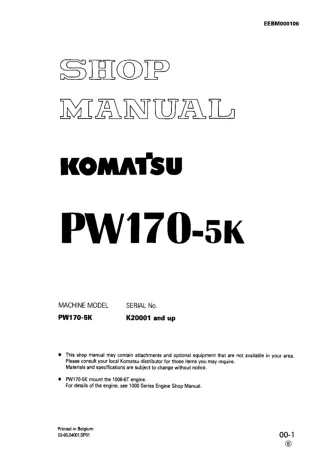 Komatsu PW170-5K Hydraulic Excavator Service Repair Manual SNK20001 and up