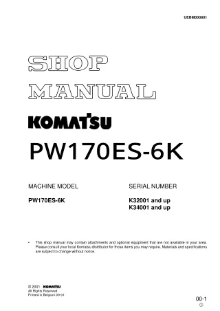 Komatsu PW170ES-6K Hydraulic Excavator Service Repair Manual SNK30001 and up